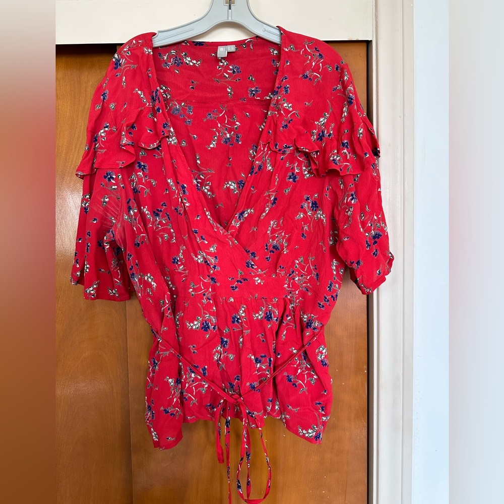 Asos Red Floral Top with Ruffles